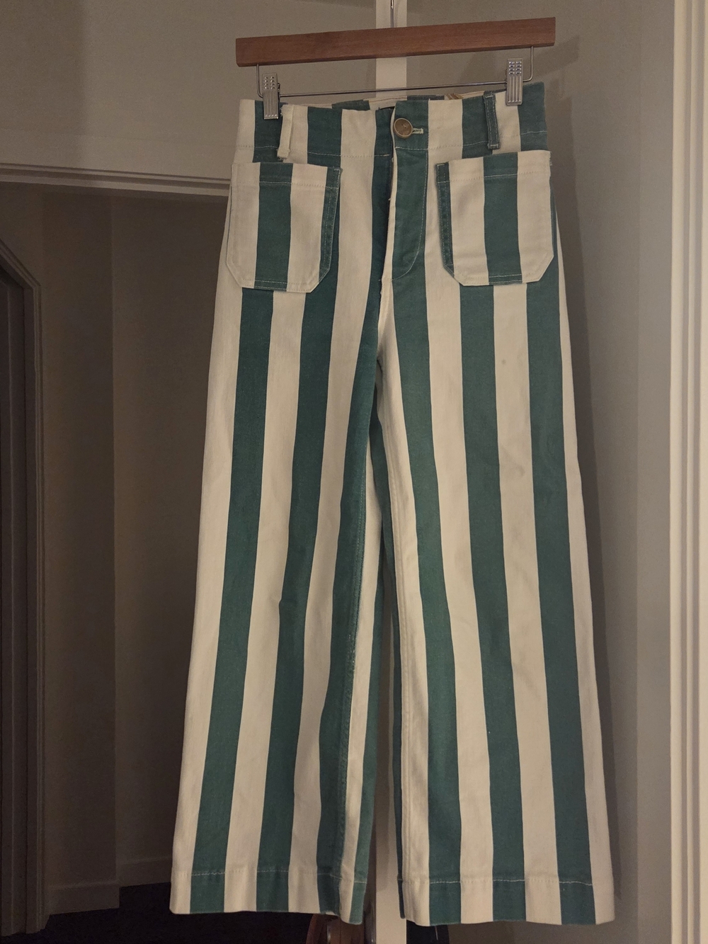 Anthropologie Maeve Coastal Green & White Striped Pants - Picture 2 of 3